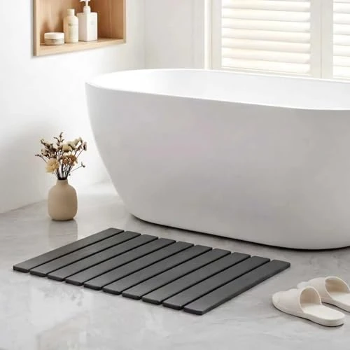 Mata łazienkowa z kamieniem, 60 x 40 cm – antypoślizgowy dywanik łazienkowy, absorbujący wodę mata kamienna do łazienki (szara, 60 x 40 cm)