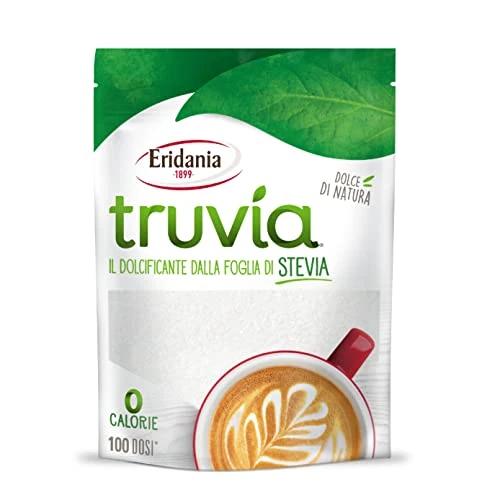 Eridania, Linea Truvía, Dolcificante Naturale Estratto dalle Foglie di Stevia, Ottimo Sostituto allo Zucchero Bianco, con 0 Calorie, Ideale per Dolci, Caffè, Tisane, Bevande, Doypack da 150 gr,