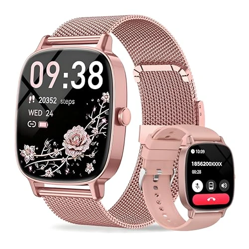 Women's Smartwatch, Answer/Calls, Ultra Clear Screen, 1.85 Inch HD, Fitness Tracker Heart Rate, Sleep/SpO2, Compatible with iPhone, Samsung, Android, 120 + Sport Mode, IP68, 2 Strap