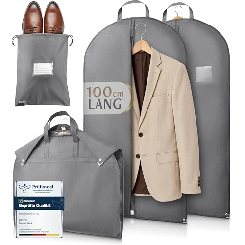 Offerta a tempo: Bruce.® 2x Borsa Porta Abiti da Viaggio 100 x 60cm inkl 1x Sacchetto per Scarpe, Custodia Abiti Cerniera Antitarme, Copriabiti da Armadio Antipolvere 120 GSM, Porta Abito da Viaggio - Grigio Ardesia - 15% da 21.99 € a 18.69 €