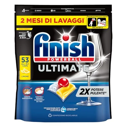 Offerta a tempo: Finish Powerball Ultimate 212 Pastiglie Capsule Limone Lavastoviglie Azione Sgrassante Contro Macchie di Bruciato Brillantezza Eccezionale Pulizia Intensa - 4 Confezioni da 53 Tabs - 20% da 58.03 € a 46.18 €