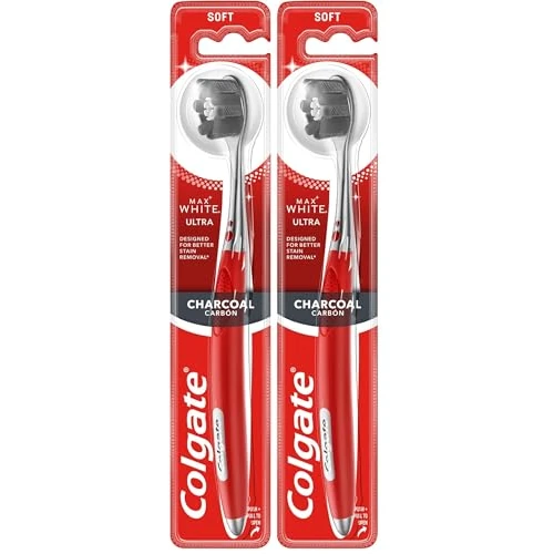 Colgate Max White Ultra Charcoal Soft Toothbrush, 1 Unit, Bright and Healthy Teeth, Removes Stains, Complete Cleaning Interdental and Gums, Healthy Mouth, Recyclable Packaging (Pack of 2)