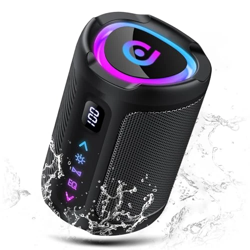 aowoka Altavoz Bluetooth portátil inalámbrico con Luces LED, Pantalla Digital Inteligente+Smart EQ, Altavoz Bluetooth Potente Bass Boost, Bluetooth 5.4, Speaker para Viajes/Deportes/Fiestas/Ciclismo