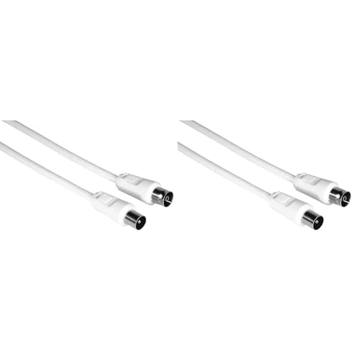 Hama Cordon d’Antenne Coaxial Mâle-Femelle 1,5m 75dB (Câble TV Blindé Haute Qualité, Compatible TNT DVB-T2 Radio FM HD, Connexion Antenne Téléviseur) Blanc (Lot de 2)