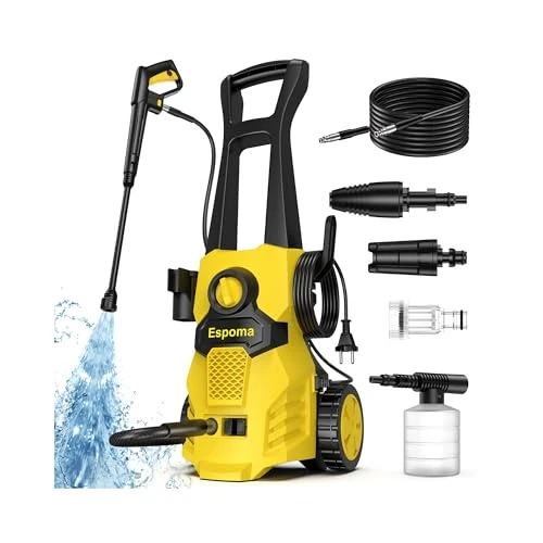 Offerta a tempo: Idropulitrice professionale 120 Bar - Idropulitrice 1400W Max, idropulitrice ad alta pressione Portata 380 L/h, funzione Autoadescante, 7m Tubo Alta Pressione, per Pulizia Auto e Terrazzo - 78% da 423.99 € a 93.09 €