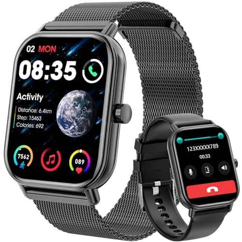 Smartwatch with Bluetooth Calls, 1.85 Inches Smartwatch for Men Women, IP67 Waterproof Sports Watch with 110+ Sports Modes, Fitness Watch with Pedometer Heart Rate Monitor SpO2 for Android iOS