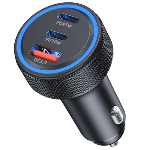 Caricatore Auto 3 Porte USB, 93W PD 45W+30W & QC3.0 18W, Presa Accendisigari 12V/24V Ricarica Rapida per iPhone iPad Samsung Huawei Xiaomi