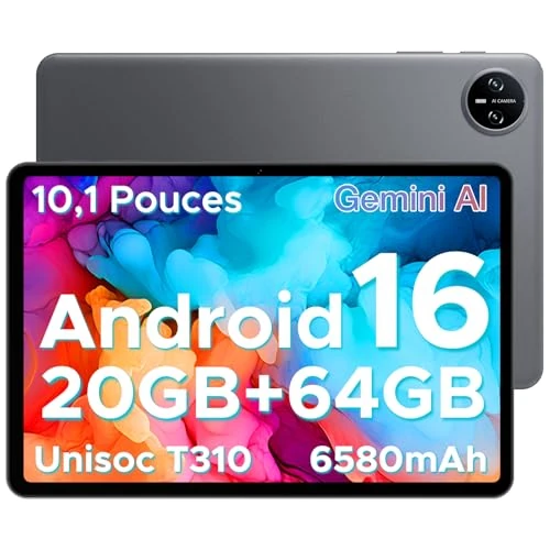 DOOGEE Tab A9 Android 16 Tablet 10 Zoll, 20 GB RAM + 64 GB ROM (TF 2 TB), 6580 mAh Akku, 5G WiFi, 1280 x 800 IPS, BT5.0, 5 MP + 8 MP, Tablet im Angebot Gaming Unisoc T310 Quad Core/OTG/Face Unlock