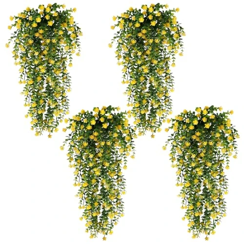 Offerta a tempo: Touosy 4 Pezzi Piante Finte da Interno Piante Artificiali Fiori Finti da Esterno Decorazioni Casa Camelia di Eucalipto per Interni Esterni Casa Decorazione Patio Portico (Giallo) - 42% da 11.99 € a 6.99 €