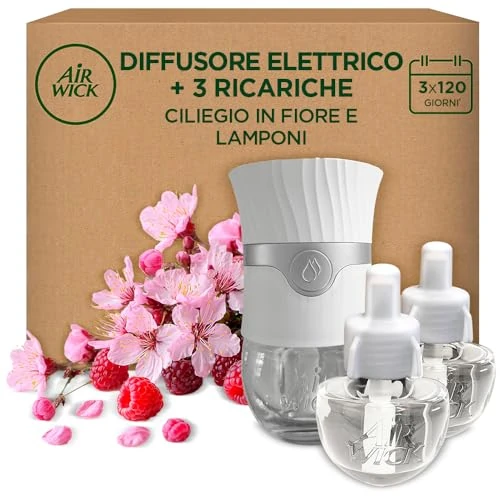 Offerta a tempo: Air Wick Diffusore Elettrico di Oli Essenziali, 1 Diffusore Elettrico Gadget e 3 Ricariche, Fragranza Fiori di Ciliegio e Lamponi, 1 Diffusore e 3 Ricariche x19ml - 23% da 12.99 € a 9.99 €