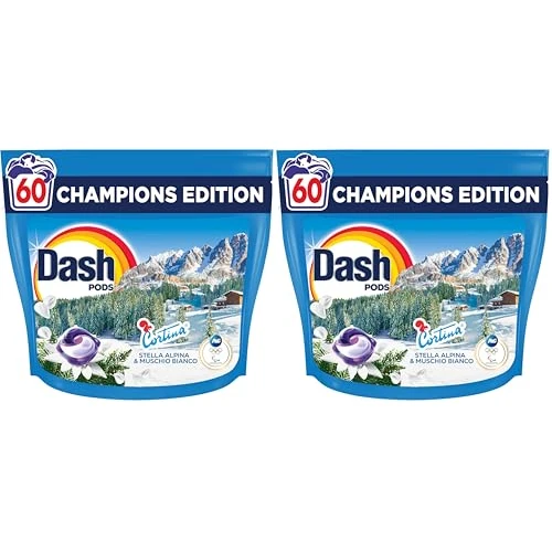 Offerta a tempo: Dash Pods Detersivo In Capsule, 60 Lavaggi, Champions Edition, Cortina, Stella Alpina e Muschio Bianco, Pulito e Freschezza in 1 solo lavaggio (Confezione da 2) - 29% da 35.98 € a 25.50 €