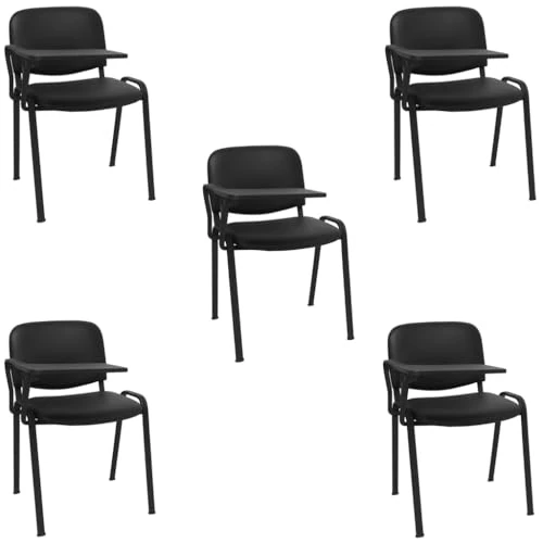 Offerta a tempo: SEDIAOFFICE - 5 Sedie Ufficio Senza Ruote con Bracciolo e Tavoletta, Sedia Scrivania per Studio, Sala Riunioni e Conferenze, Comoda Sedia Ufficio in Ecopelle (1 Bracciolo con Tavoletta, Nero Pelle) - 0.00% da 389.99 € a 389.99 €