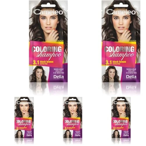Offerta a tempo: Cameleo - Shampoo colorante – Black Brown - Aggiornamento del colore facile e veloce ''Tone In Tone''. - Senza ammoniaca e ossidanti – Shampoo in bustina - 40ml (Confezione da 5) - 66% da 17.50 € a 6.00 €