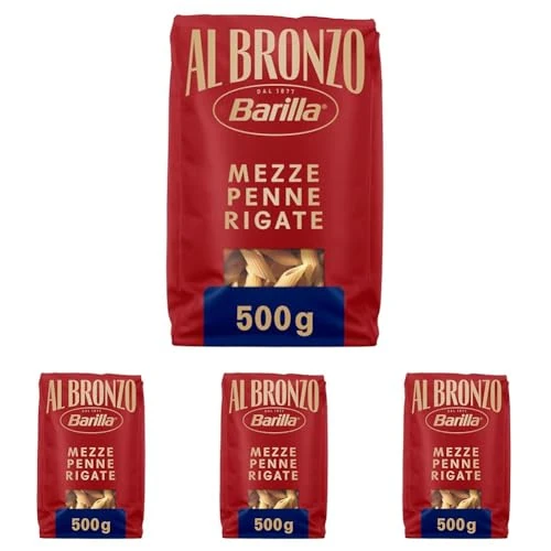 Offerta a tempo: Barilla Pasta Al Bronzo Mezze Penne Rigate 100% Grano Italiano, Pasta Trafilata Al Bronzo con Lavorazione al Bronzo Grezzo, Formato Spesso e Corposo, Alta Tenuta di Sugo e Cottura, 500 g - 42% da 5.16 € a 3.00 €
