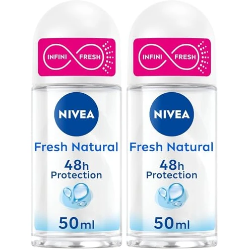 NIVEA Fresh Natural Deodorante Roll-on 50 ml, Deodorante donna antitraspirante per una protezione fino a 48h con tecnologia INFINIFRESH, Formula senza alluminio con Estratti Oceanici (Confezione da 2)