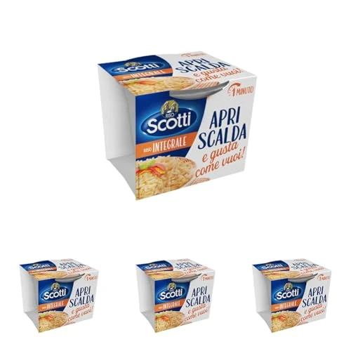 Riso Scotti, Apri Scalda e Gusta Integrale, Cup di Riso Italiano Monoporzione, Pronto in 1 Minuto, 200g (Confezione da 4)