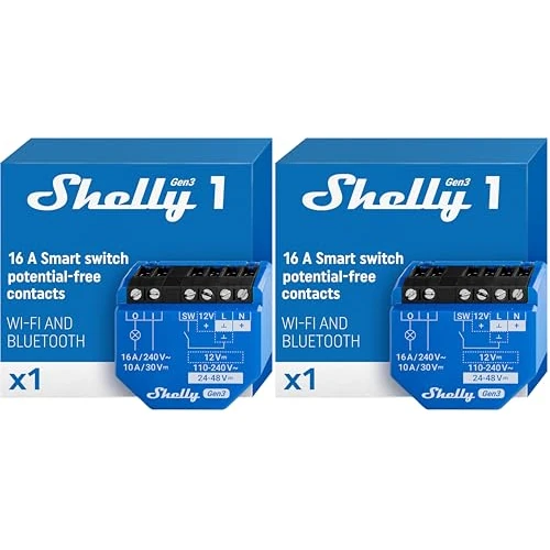 Offerta a tempo: Shelly 1 Gen3, Wi-Fi Interruttore Intelligente Relé, 1 Canale, 16А, Contatto Pulito, Controllo Remoto e Automazione, Porta del Garage, Nessun Hub Richiesto, Alexa, Google Home (Confezione da 2) - 0% da 37.84 € a 37.84 €