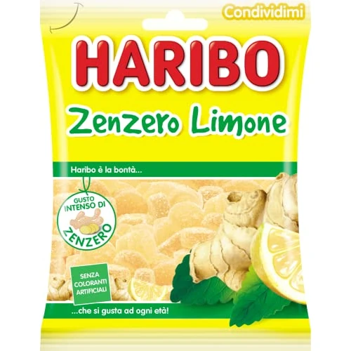 Haribo Zenzero e Limone | Caramelle Gommose, Gusto Zenzero e Limone, Ideali per Feste e Momenti di Condivisione, 150 gr (Confezione da 6)