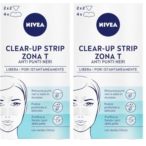 Nivea Clear-Up Strips Zona T 6 pz, Cerotti Punti neri, Anti Imperfezioni, per la Pulizia Viso (Confezione da 2)