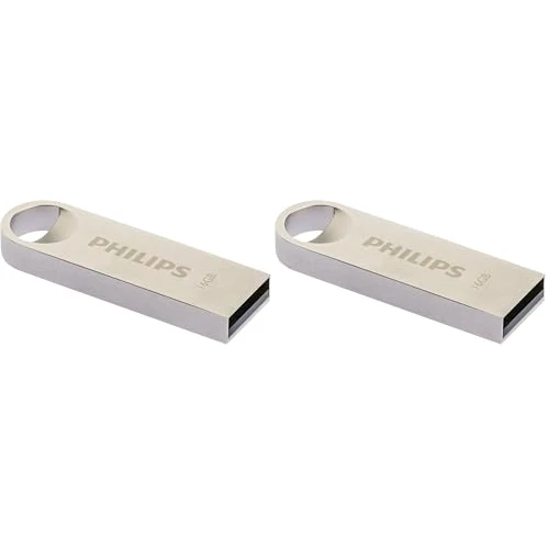 Philips Moon Edition High Speed USB 2.0, unità flash USB 16 GB per PC, laptop, computer, archiviazione dati, velocità di lettura fino a 20 MB/s, alluminio, portachiavi (Confezione da 2)