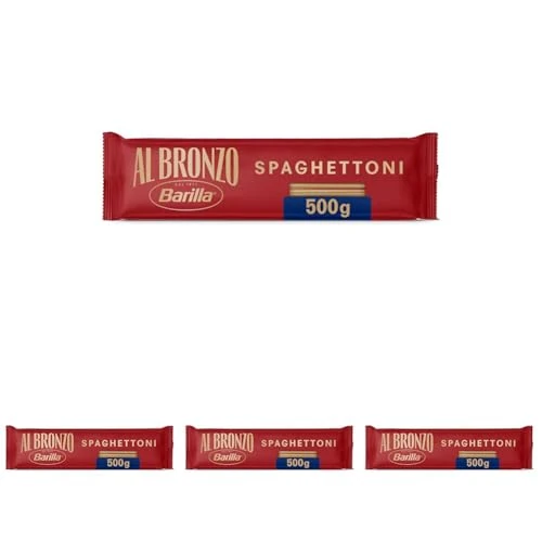 Offerta a tempo: Barilla Pasta Al Bronzo Spaghettoni 100% Grano Italiano, Pasta Trafilata Al Bronzo con Lavorazione al Bronzo Grezzo, Ruvidità Intensa, Formato Spesso e Corposo, Alta Tenuta di Sugo e Cottura, 500 g - 42% da 5.16 € a 3.00 €