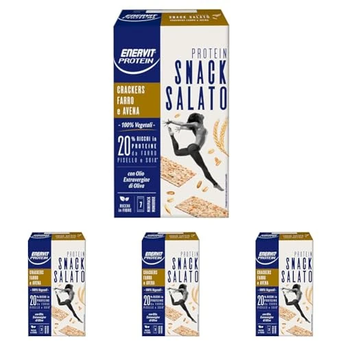 Offerta a tempo: Enervit, Cracker Farro e Avena, Snack Salato Proteico, 100% Vegetale, Per uno Spuntino Proteico, 20% di Proteine, Ricchi in Fibre, con Olio Extra Vergine di Oliva, 7 Minipack Monodose da 24g - 46% da 31.60 € a 17.16 €