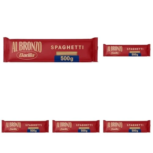Barilla Pasta Al Bronzo Spaghetti 100% Grano Italiano, Pasta Trafilata Al Bronzo con Lavorazione al Bronzo Grezzo, Ruvidità Intensa, Formato Spesso e Corposo, Alta Tenuta di Sugo e Cottura, 500 g