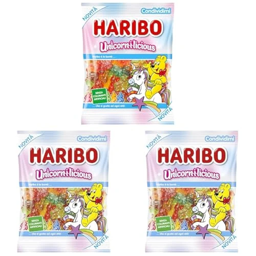Haribo Unicornilicious, Caramelle Gommose a Forma di Unicorno, Gusto Frutta, Ideale Come Regalo - 160gr (Confezione da 3)