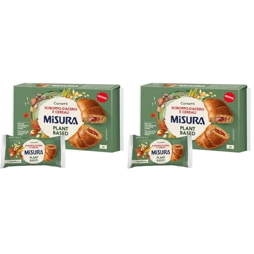 Misura Naturìcca Cornetti Sciroppo d’Acero e Cereali - Lievitati Naturalmente per 16 Ore, 6 Monoporzioni, Plant Based, Adatti ai Vegani - Confezione con Carta Certificata FSC (Confezione da 2)