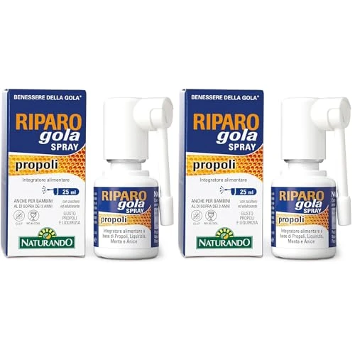 Naturando Riparo Gola Spray a base di Propoli ed estratti vegetali - Rapido Sollievo per Gola e Faringe - 25 ML (Confezione da 2)