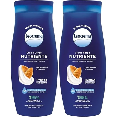 Offerta a tempo: Leocrema Crema Corpo Nutriente, per Pelli Secche e Disidratate, con Olio di Mandorle e Pantenolo, Crema Corpo Idratazione per 72 ore, 250ml (Confezione da 2) - 27% da 6.58 € a 4.78 €