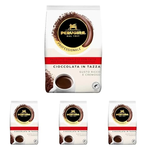 PERUGINA Cioccolata Completa Preparato per Bevanda al Cacao Magro per macchina automatica in polvere, Busta 1kg (Confezione da 4)