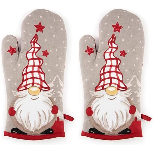 Excelsa Gnomo Guanto da Forno, Cotone, Decoro Natalizio, Cm. 32,5 x 16,5 (Confezione da 2)