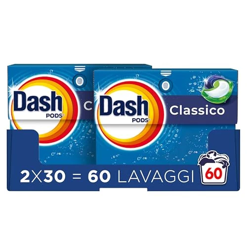 Dash Pods Detersivo In Capsule, 30 Lavaggi, Classico, Rimuove Le Macchie, Igienizza, Brillantezza Per I Capi (Confezione da 2)