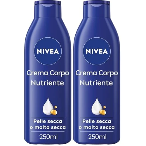 Offerta a tempo: NIVEA Crema Corpo Nutriente 250 ml, Crema idratante corpo 72h arricchita con Acido Ialuronico Puro, Olio di Mandorla e Siero Nutrimento Intenso, Crema corpo idratante pelle secca o molto secca - 45% da 11.98 € a 6.58 €