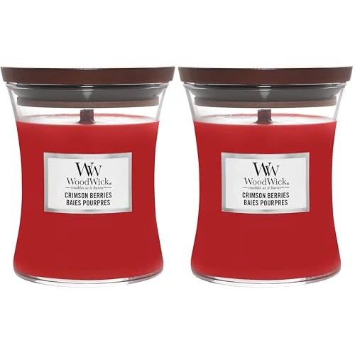 Offerta a tempo: WoodWick Candela profumata Hourglass media con stoppino crepitante | Bacche cremisi | Durata della fragranza: fino a 20 ore (Confezione da 2) - 30% da 25.80 € a 18.06 €