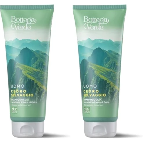 Bottega Verde - Cedro selvaggio, Shampodoccia, 200 ml, con Estratto di Legno di Cedro (Confezione da 2)