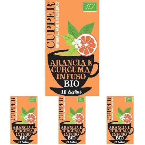 CUPPER Infuso Biologico Arancia e Curcuma, Gusto Delizioso e Rinfrescante, Ingredienti da Agricoltura Biologica, Filtri 100% Biodegradabili, Senza caffeina, Confezione da 80 Bustine
