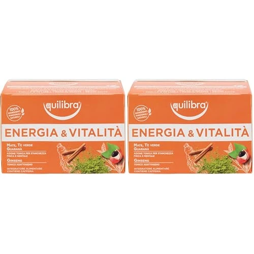 Equilibra Integratori Alimentari Tisane, Tisana Energia e Vitalità, 100% Ingredienti Funzionali Contro Stanchezza Fisica e Mentale, con Mate, Tè Verde e Guaranà, Materiali 100% Riciclabili, 15 Filtri