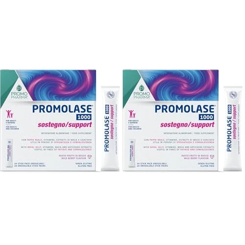 Promolase 1000 Sostegno – Integratore per Stanchezza Fisica e Mentale - Supporto Immunitario per Adulti e Bambini - Con Pappa Reale, Maca e Vitamine Gruppo B - Frutti di Bosco - 20 Stick Orosolubili