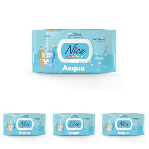 Nice Baby Acqua Salviette per Cambio Pannolino, con il 98% di Acqua ed Estratto di Aloe, Dermatologicamente Testate, Confezione da 288 Salviette
