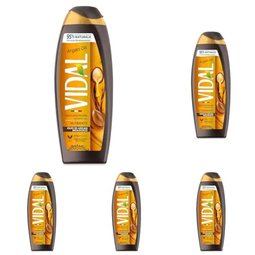 Offerta a tempo: Vidal - Docciaschiuma Argan Oil, Formula Nutriente, con Olio di Argan, Dermatologicamente Testato, 250ml (Confezione da 5) - 32% da 7.25 € a 4.95 €