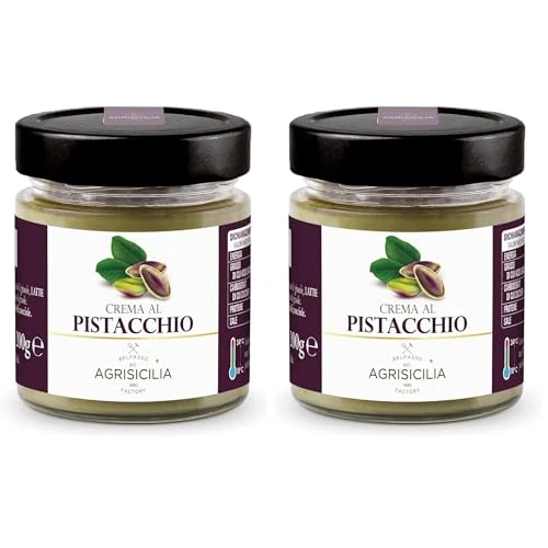 Agrisicilia crema al pistacchio 40% ottima per colazione e come ingrediente per dolci vasetto da 200 grammi (Confezione da 2)