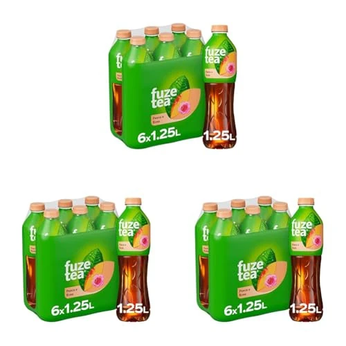 Fuze Tea, Bevanda Rinfrescante Analcolica di Té al Gusto Pesca e Rosa, con Zuccheri ed Edulcorante - 6 Bottiglie da 1.25 L (Confezione da 3)