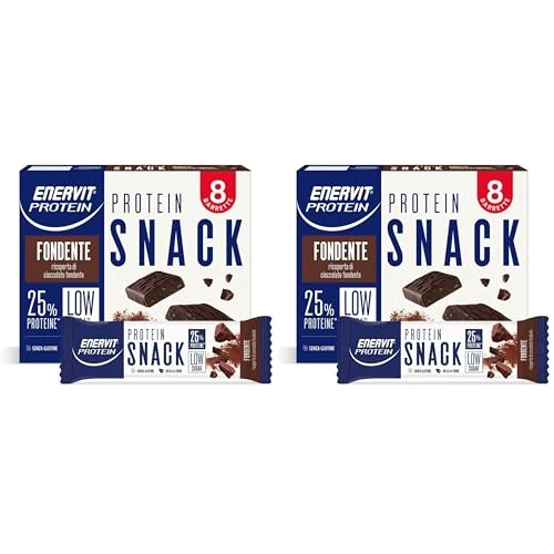 Offerta a tempo: Enervit, Protein Snack al Cioccolato Fondente, Low Sugar, Barrette Proteiche, Per uno Spuntino Goloso e Per il Controllo del Peso, Ricche in Fibre, Senza Glutine, 8 Barrette da 27g (Confezione da 2) - 29% da 19.80 € a 13.98 €