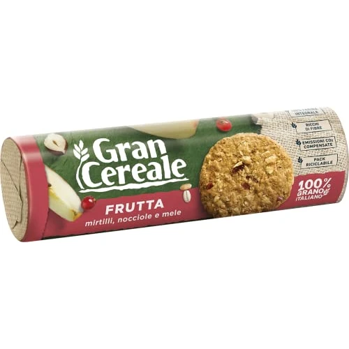 Gran Cereale Biscotti Gran Cereale alla Frutta, Biscotti dal Gusto Pieno Ricchi di Fibra e Fosforo - 250 g (Confezione da 6)