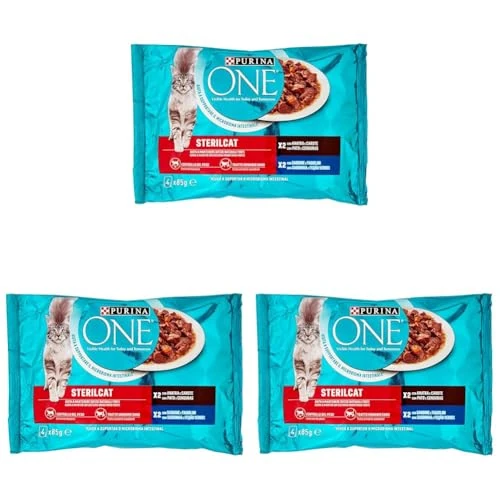 Offerta a tempo: Purina One Sterilcat Filettini in salsa Cibo Umido per Gatti Sterilizzati con Anatra e Sardine, 4 buste da 85 g (Confezione da 3) - 19% da 8.07 € a 6.57 €
