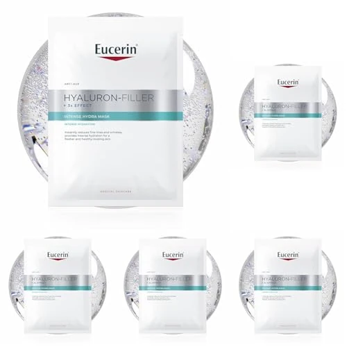 Offerta a tempo: Eucerin Hyaluron-Filler Hyaluron Maschera Intensiva, Maschera viso antirughe in tessuto di biocellulosa, Formula idratante con Acido Ialuronico per tutti i tipi di pelle (Confezione da 5) - 46% da 62.50 € a 33.65 €