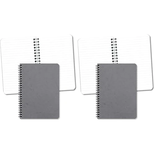 Clairefontaine 785365C collezione Age Bag Quaderno a spirale grigio - A5 14,8x21 cm - 100 pagine a righe - Carta Bianca 90 g - Copertina in carta Lustrée a grana grossa effetto cuoio (Confezione da 2)