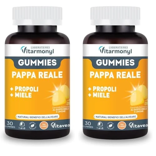 VITARMONYL PAPPA REALE GUMMIES - Con Propoli e Miele - Con Propoli e Miele - Facili da assumere - Per i Bambini +3 - Energia e Vitalità - 30 Gummies - Gusto Limone (Confezione da 2)